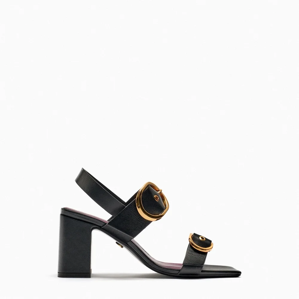 Zara Block heels buckled leather sandals black  new - Picture 8 of 9